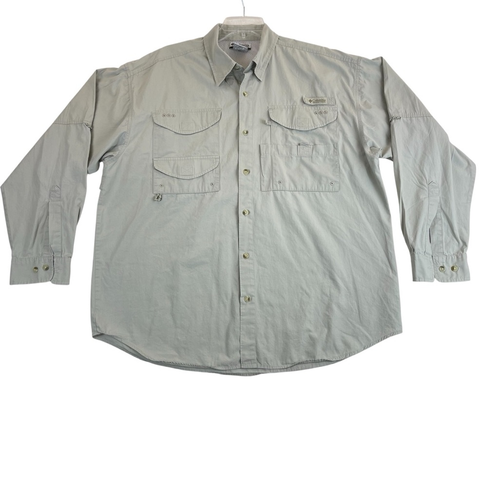 Columbia PFG Shirt Mens Large Beige Vented Fishing Hiking Camping